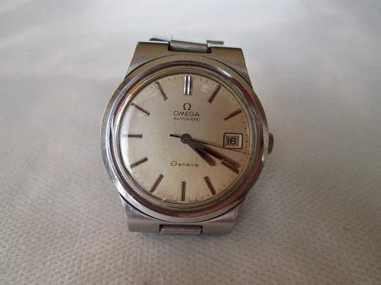 Omega Genève. Acero inoxidable. Automático. Brazalete. 1970. Fecha