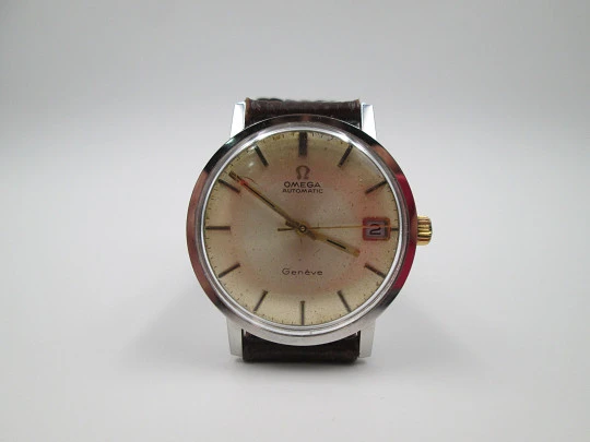 Omega Genève. Acero inoxidable. Automático. Calendario. Correa. 1960