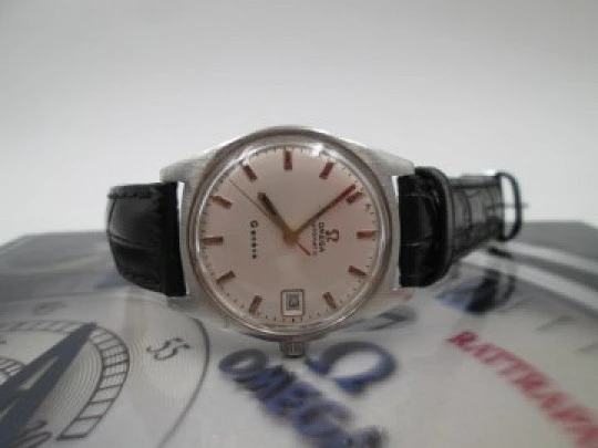 Omega Genève. Acero inoxidable. Automático. Fecha. Correa. 1960