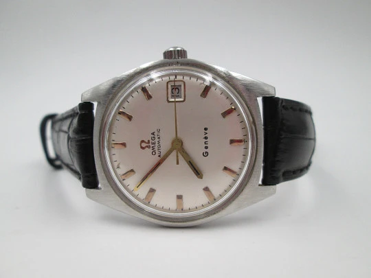 Omega Genève. Acero inoxidable. Automático. Fecha. Correa. 1960