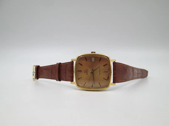 Omega Genève. Chapado oro 20 micras y acero. Automático. Calendario. Correa. 1970