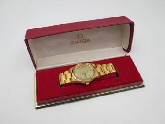 Omega Genève. Chapado oro y acero. Automático. Calendario. Brazalete. 1970