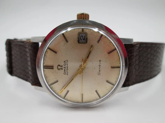 Omega Genève. Stainless steel. 1960's. Calendar. Automatic. Strap. Swiss