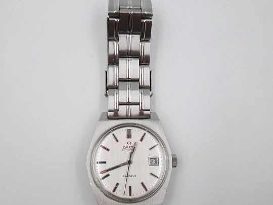 Omega Genève. Stainless steel. 1970's. Date. Automatic. Bracelet. Swiss