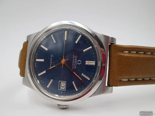 Omega Genève. Stainless steel. Automatic. 1970's. Blue dial