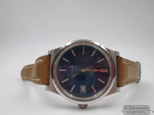 Omega Genève. Stainless steel. Automatic. 1970's. Blue dial