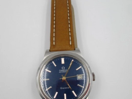 Omega Genève. Stainless steel. Automatic. 1970's. Blue dial