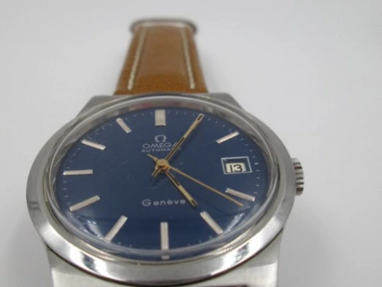 Omega Genève. Stainless steel. Automatic. 1970's. Blue dial