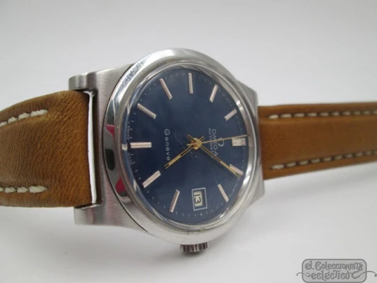 Omega Genève. Stainless steel. Automatic. 1970's. Blue dial