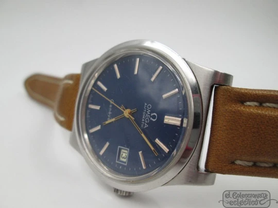 Omega Genève. Stainless steel. Automatic. 1970's. Blue dial