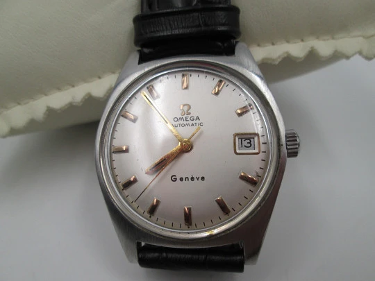 Omega Genève. Stainless steel. Automatic. Date. Strap. 1960's