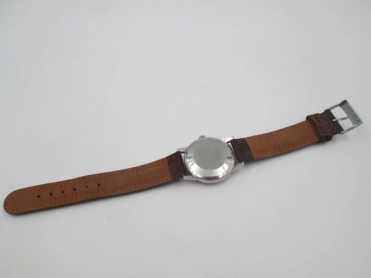 Omega Genève. Stainless steel. Manual wind. Leather strap. 1970's. Swiss