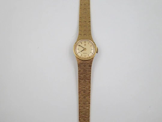 Omega ladie's watch. 20 micron gold plated & steel. Manual wind. Box. 1970's