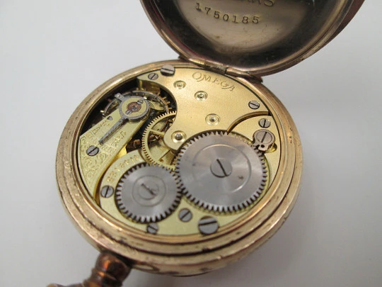 Omega lepine. Metal chapado oro. Cuerda remontoir. Esfera porcelana. Suiza. 1900