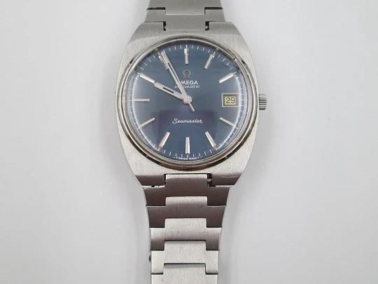 Omega Seamaster. Automático. Acero. Calendario. Años 70. Dial azul