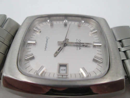 Omega Seamaster. Big square case. Steel. Automatic. Calendar. Bracelet. 1970's