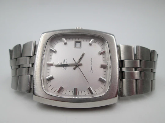 Omega Seamaster. Big square case. Steel. Automatic. Calendar. Bracelet. 1970's