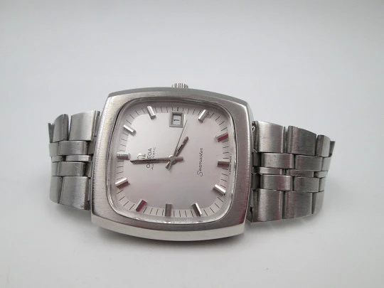 Omega Seamaster. Big square case. Steel. Automatic. Calendar. Bracelet. 1970's