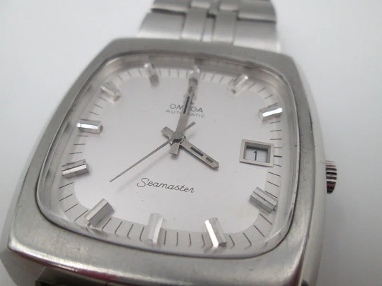 Omega Seamaster. Big square case. Steel. Automatic. Calendar. Bracelet. 1970's