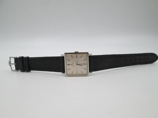 Omega unisex automatic wristwatch. Stainless steel. Square case. Grey dial. Swiss. 1960's Omega unisex automatic wristwatch. Stainless steel. Square case. Grey dial. Swiss. 1960's