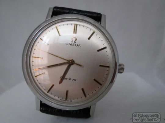 Omega. Acero. Genève. 1960. Cuerda manual. Dial gris. Suiza