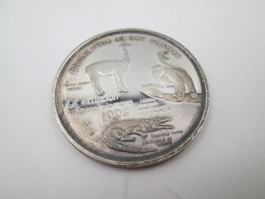 One new sol coin. Central Bank of Peru. 925 sterling silver. Animals in extinction. 1994