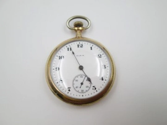 Open-face Elgin pocket watch. Gold plated case. Stem-wind. 1930's. USA