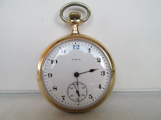 Open-face Elgin pocket watch. Gold plated case. Stem-wind. 1930's. USA