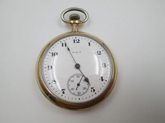 Open-face Elgin pocket watch. Gold plated case. Stem-wind. 1930's. USA