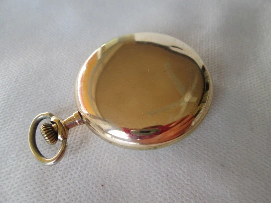 Open-face Elgin pocket watch. Gold plated case. Stem-wind. 1930's. USA