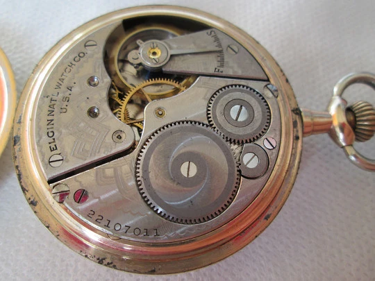 Open-face Elgin pocket watch. Gold plated case. Stem-wind. 1930's. USA