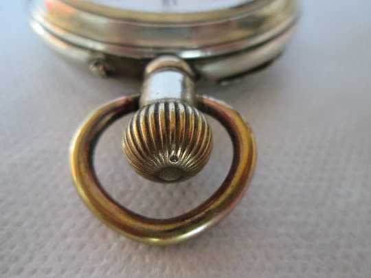 Open face pocket watch. Silver plated metal. Stem-wind. Circa 1910's. Swiss