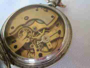 Open face pocket watch. Silver plated metal. Stem-wind. Circa 1910's. Swiss