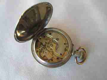 Open face pocket watch. Silver plated metal. Stem-wind. Circa 1910's. Swiss