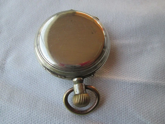 Open face pocket watch. Silver plated metal. Stem-wind. Circa 1910's. Swiss