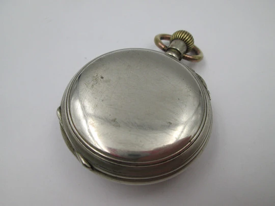 Open face pocket watch. Silver plated. Porcelain dial. Small second hand. 1900's Open face pocket watch. Silver plated. Porcelain dial. Small second hand. 1900's