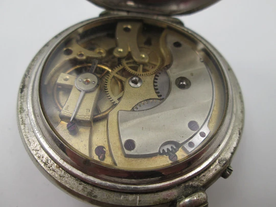 Open face pocket watch. Silver plated. Porcelain dial. Small second hand. 1900's Open face pocket watch. Silver plated. Porcelain dial. Small second hand. 1900's