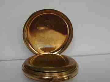 Open-faced. 14 karat gold. 1920's. Blue enamel. Stem-wind. Swiss