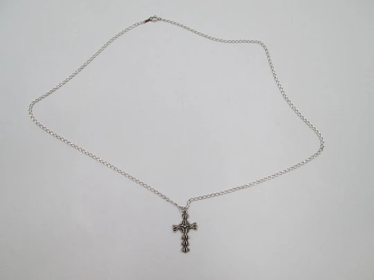 Openwork cross pendant with links chain. 925 sterling silver. Spring ring clasp. 1990's. Spain