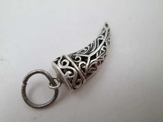Openwork horn women's pendant. 925 sterling silver. Ring on top. Europe. 1980's
