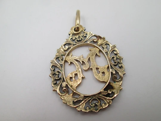 Openwork medal Virgin Mary monogram. Sterling silver & vermeil. Vegetable edge Openwork medal Virgin Mary monogram. Sterling silver & vermeil. Vegetable edge