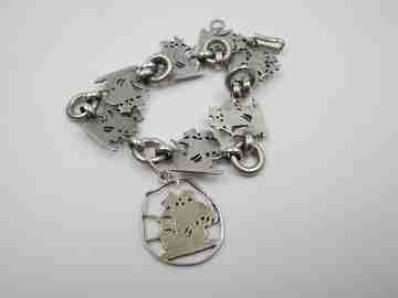 Openwork portuguese coins bracelet. Sterling silver. Caravels. 1950's