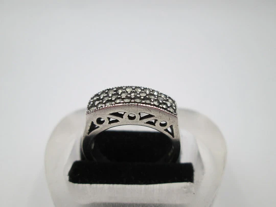 Openwork women's ring. 925 sterling silver. Marcasites front. Europe. 1980's Openwork women's ring. 925 sterling silver. Marcasites front. Europe. 1980's