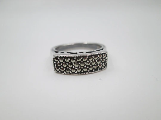 Openwork women's ring. 925 sterling silver. Marcasites front. Europe. 1980's Openwork women's ring. 925 sterling silver. Marcasites front. Europe. 1980's