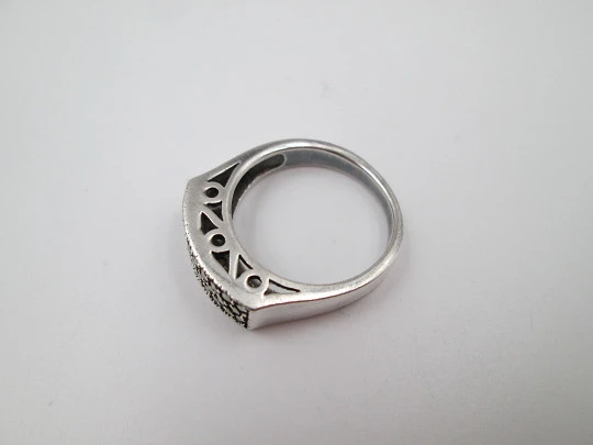 Openwork women's ring. 925 sterling silver. Marcasites front. Europe. 1980's Openwork women's ring. 925 sterling silver. Marcasites front. Europe. 1980's