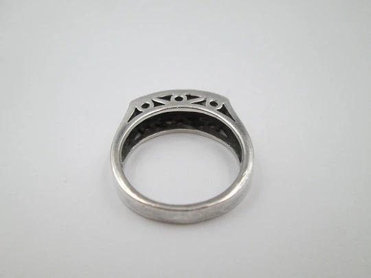 Openwork women's ring. 925 sterling silver. Marcasites front. Europe. 1980's Openwork women's ring. 925 sterling silver. Marcasites front. Europe. 1980's