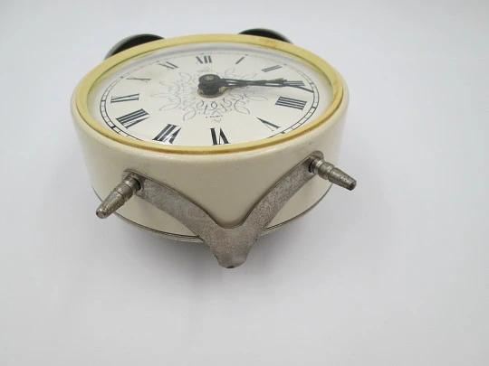 Orel alarm clock. Hand winding. Bitone plastic and silver metal. 1970's. USSR