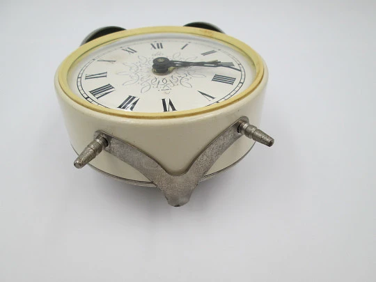 Orel alarm table clock. Hand winding. Bitone plastic and silver metal. 1970's. USSR Orel alarm table clock. Hand winding. Bitone plastic and silver metal. 1970's. USSR