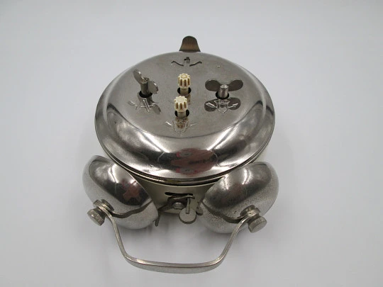 Orel alarm table clock. Hand winding. Bitone plastic and silver metal. 1970's. USSR Orel alarm table clock. Hand winding. Bitone plastic and silver metal. 1970's. USSR
