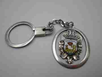 Orense town shield keychain. Sterling silver & colours enamel. 1990's